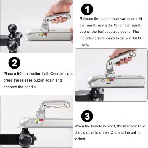 Trailer Hitch Trailer Coupling Heavy Duty Cast Steel Trailer Hitch for 50mm Tow Ball and 50mm Square Trailer Drawbar, Maximum load capacity 800kg