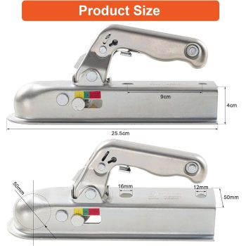 Trailer Hitch Trailer Coupling Heavy Duty Cast Steel Trailer Hitch for 50mm Tow Ball and 50mm Square Trailer Drawbar, Maximum load capacity 800kg
