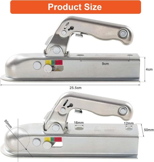 Trailer Hitch Trailer Coupling Heavy Duty Cast Steel Trailer Hitch for 50mm Tow Ball and 50mm Square Trailer Drawbar, Maximum load capacity 800kg