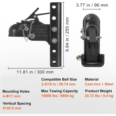 Adjustable Trailer Coupler and 5-Position Channel Bracket Kit, 2-5/16