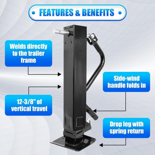 Heavy Duty Weld Square Tube Trailer Jack - 12.5" Lift 13.5" Drop Leg Travel Capacity 12000 LBS (12000lbs Side Pull pin)