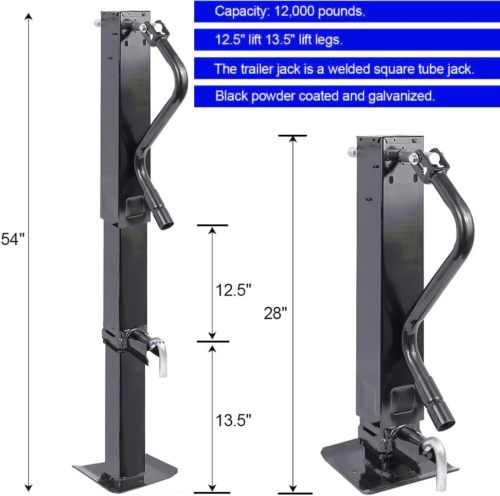 Heavy Duty Weld Square Tube Trailer Jack - 12.5" Lift 13.5" Drop Leg Travel Capacity 12000 LBS (12000lbs Side Pull pin)