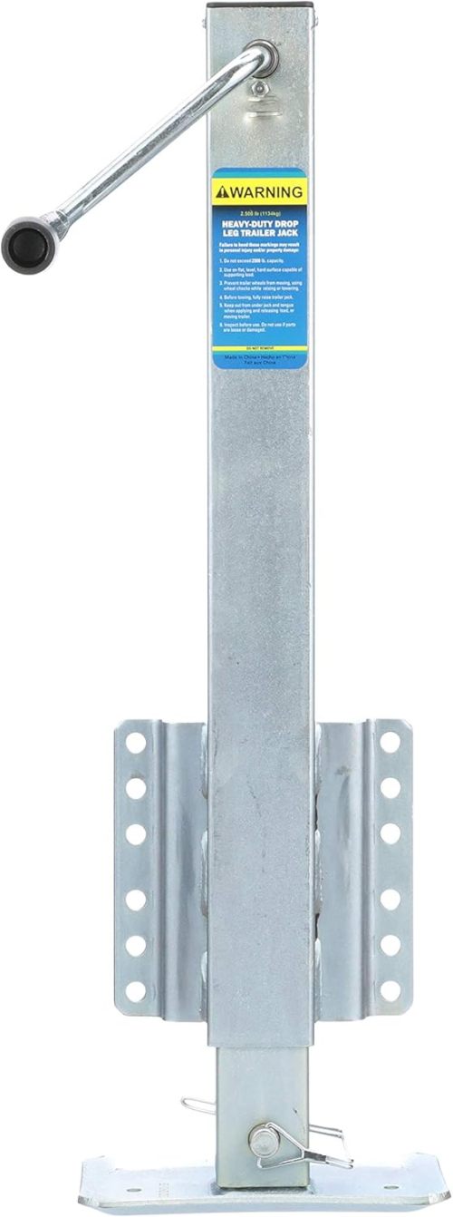 Heavy Duty Trailer Jack, Fixed Mount Jack w/Drop Leg, 28.6 in. of Lift, Max Load 2,500 Lbs.