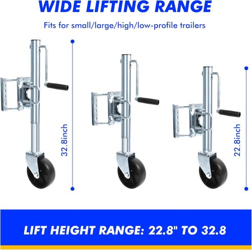 10" Lift Swing Back Trailer Jack with Single Wheel - 1000 lbs. Capacity