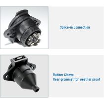 7-Pin Round Vehicle-Side Female-End Socket Replacement SAE J560 Style, Durable Glass-Filled Nylon Housing 7-Way Round Electrical Connector, Semi Truck Trailer Wiring Harness Car End - Black