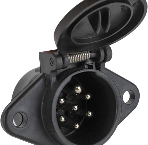 7-Pin Round Vehicle-Side Female-End Socket Replacement SAE J560 Style, Durable Glass-Filled Nylon Housing 7-Way Round Electrical Connector, Semi Truck Trailer Wiring Harness Car End - Black