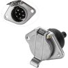7-Pin Round Vehicle-Side Female-End Socket Replacement SAE J560 Style, Die-Cast Zinc Housing 7-Way Round Electrical Connector, Semi Truck Trailer Wiring Harness Car End - Sliver