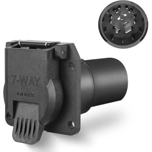 Heavy Duty 7 Pin Round Trailer Connector Assembly Die Cast with Extension Spring Guard 7 Way Replacement Plug Wiring Harness Power Adapter for Semi Truck Tractor Trailer