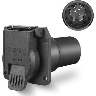 Heavy Duty 7 Pin Round Trailer Connector Assembly Die Cast with Extension Spring Guard 7 Way Replacement Plug Wiring Harness Power Adapter for Semi Truck Tractor Trailer