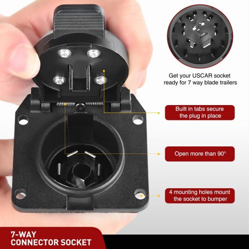 Heavy Duty 7 Pin Round Trailer Connector Assembly Die Cast with Extension Spring Guard 7 Way Replacement Plug Wiring Harness Power Adapter for Semi Truck Tractor Trailer