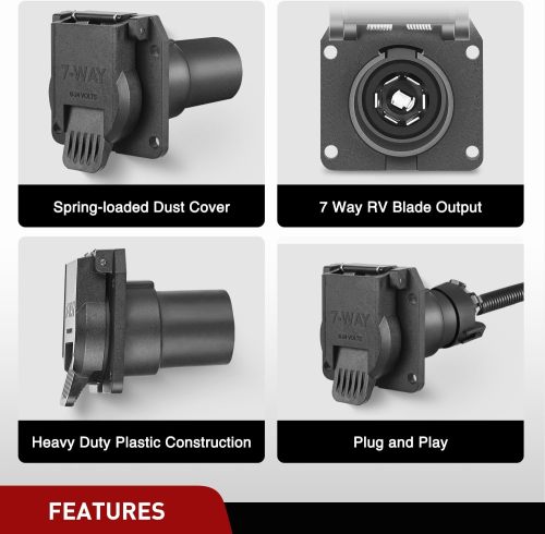 Heavy Duty 7 Pin Round Trailer Connector Assembly Die Cast with Extension Spring Guard 7 Way Replacement Plug Wiring Harness Power Adapter for Semi Truck Tractor Trailer