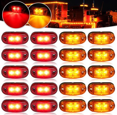LED Trailer Lights Kit Front Rear Side Marker Clearance Indicators Light Lamp, 10Pack Amber + 10Pack Red DC12-24V 2.5" Waterproof Universal for RV Camper Truck Van Caravan Boat