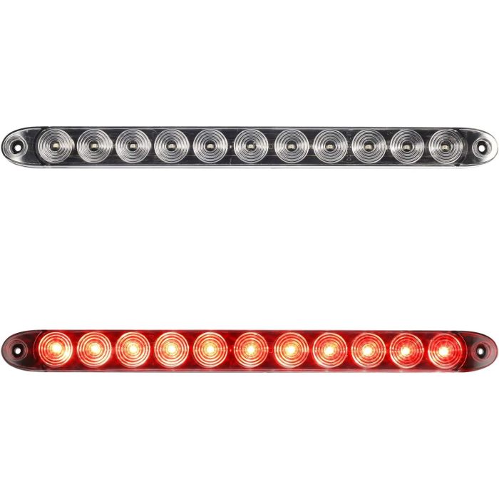 2pcs 15" inch Clear Lens Red 11 LED Flange Mount Trailer Truck RV Stop Turn Signal Tail Lamps 3rd Third Brake Light Bar Warning Light ID Bar