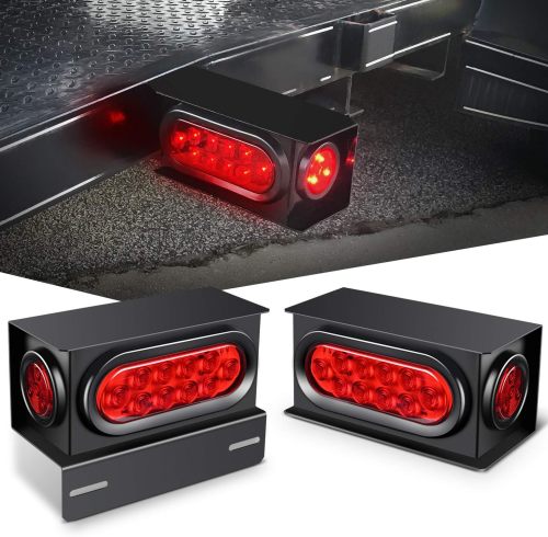 Premium 2PCS Steel Trailer Light Boxes Housing Kit with 6-Inch Oval Red LED Tail Lights & 2-Inch Round Side Markers - Perfect for Dealers and Wholesalers - Years Warranty & OEM/ODM Options Available