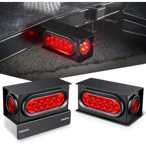 Premium 2PCS Steel Trailer Light Boxes Housing Kit with 6-Inch Oval Red LED Tail Lights & 2-Inch Round Side Markers - Perfect for Dealers and Wholesalers - Years Warranty & OEM/ODM Options Available