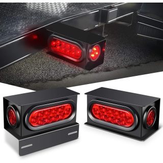 Premium 2PCS Steel Trailer Light Boxes Housing Kit with 6-Inch Oval Red LED Tail Lights & 2-Inch Round Side Markers - Perfect for Dealers and Wholesalers - Years Warranty & OEM/ODM Options Available