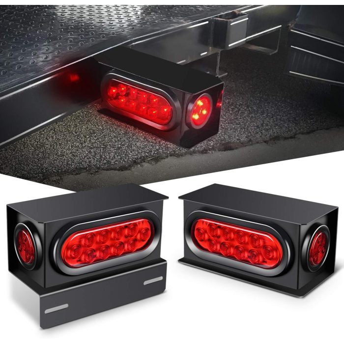 Premium 2PCS Steel Trailer Light Boxes Housing Kit with 6-Inch Oval Red LED Tail Lights & 2-Inch Round Side Markers - Perfect for Dealers and Wholesalers - Years Warranty & OEM/ODM Options Available
