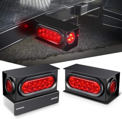 Premium 2PCS Steel Trailer Light Boxes Housing Kit with 6-Inch Oval Red LED Tail Lights & 2-Inch Round Side Markers - Perfect for Dealers and Wholesalers - Years Warranty & OEM/ODM Options Available