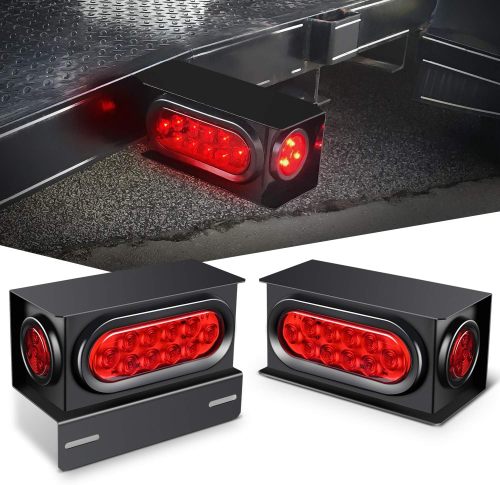 Premium 2PCS Steel Trailer Light Boxes Housing Kit with 6-Inch Oval Red LED Tail Lights & 2-Inch Round Side Markers - Perfect for Dealers and Wholesalers - Years Warranty & OEM/ODM Options Available