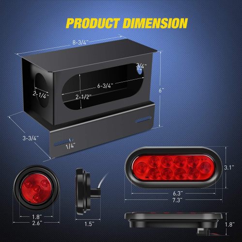 Premium 2PCS Steel Trailer Light Boxes Housing Kit with 6-Inch Oval Red LED Tail Lights & 2-Inch Round Side Markers - Perfect for Dealers and Wholesalers - Years Warranty & OEM/ODM Options Available