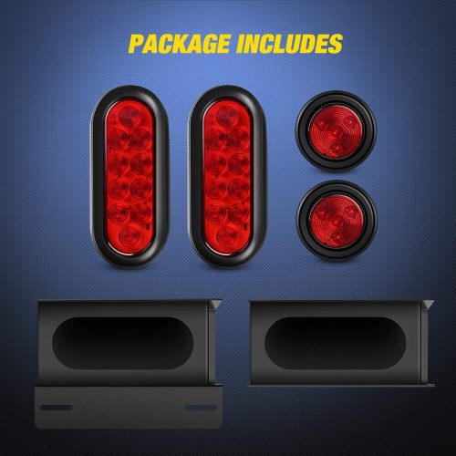 Premium 2PCS Steel Trailer Light Boxes Housing Kit with 6-Inch Oval Red LED Tail Lights & 2-Inch Round Side Markers - Perfect for Dealers and Wholesalers - Years Warranty & OEM/ODM Options Available