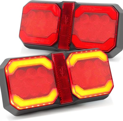 RV Tail Lights, Double Trailer Light with Reflector, Waterproof LED Taillights for Truck Camper Motorhome Cargo Pickup Flatbed Towing Vehicle, Replacement for Turn Brake Stop, Red
