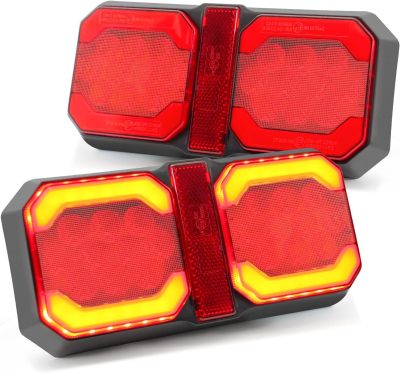 RV Tail Lights, Double Trailer Light with Reflector, Waterproof LED Taillights for Truck Camper Motorhome Cargo Pickup Flatbed Towing Vehicle, Replacement for Turn Brake Stop, Red