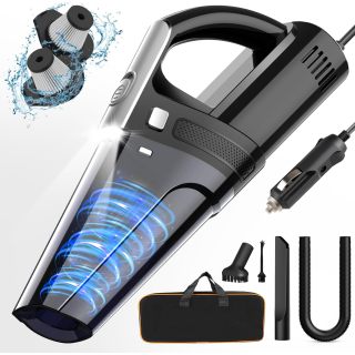 ATCV-1009 Portable Car Vacuum Cleaner 12V DC Auto Handheld Vacuum LED Light Dust Cup & Storage Bag Lightweight for Car Cleaning