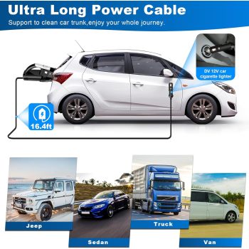 ATVC-1009 Portable Car Vacuum Cleaner 12V DC Auto Handheld Vacuum LED Light Dust Cup & Storage Bag Lightweight for Car Cleaning