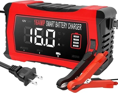 ATLI 16A 24V/12V Smart Battery Charger - for LiFePO4/Lead-Acid Batteries in Cars, Boats, ATVs & Lawn Mowers with Temp Compensation