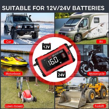 ATLI 16A 24V/12V Smart Battery Charger - for LiFePO4/Lead-Acid Batteries in Cars, Boats, ATVs & Lawn Mowers with Temp Compensation