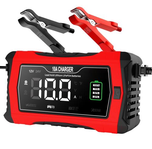 ATLI 12V 24V Voltage Smart Battery Charger/Maintainer - Automatic Car Truck Boat SUV AGM Lithium Lead Acid Battery Charging with LCD Display & Overcharge Protection