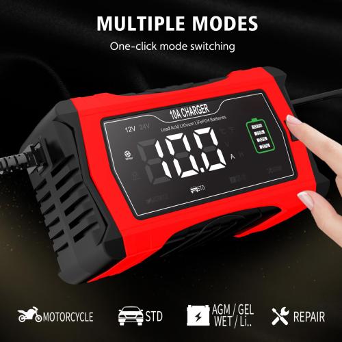 ATLI 12V 24V Voltage Smart Battery Charger/Maintainer - Automatic Car Truck Boat SUV AGM Lithium Lead Acid Battery Charging with LCD Display & Overcharge Protection