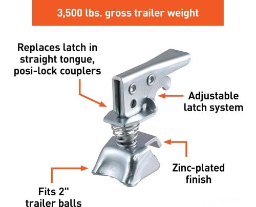 Lock Coupler Replacement Latch for 2-Inch Trailer Hitch Ball, Clear Zinc Plated Steel