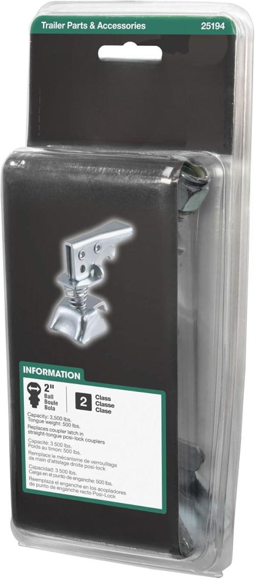 Lock Coupler Replacement Latch for 2-Inch Trailer Hitch Ball, Clear Zinc Plated Steel