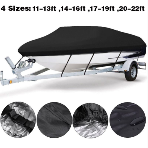 Heavy Duty 420D Oxford Cloth Sliver Coating Waterproof  Canvas Trailable V-Hull Tri-Hull Run Boat Cover