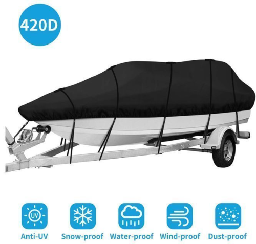 Heavy Duty 420D Oxford Cloth Sliver Coating Waterproof  Canvas Trailable V-Hull Tri-Hull Run Boat Cover