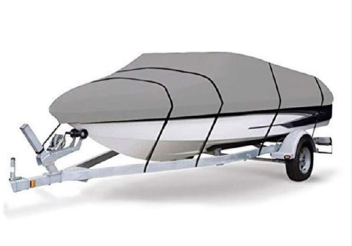 Heavy Duty 420D Oxford Cloth Sliver Coating Waterproof  Canvas Trailable V-Hull Tri-Hull Run Boat Cover