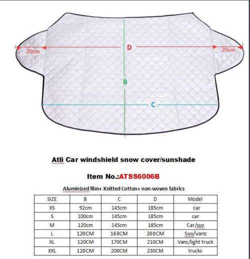 Car Windshield Snow Cover 3 Layers Winter Frost Protection for Any Weather ATSS6006B-145X92