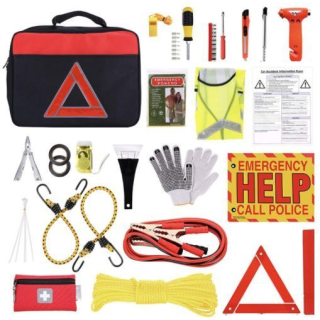 ATLI ATEK-3046 Roadside Assistance Auto Emergency Kit Car First Aid Kit Square Bag Contains Jumper Cables, Tools, and so on for Your Car