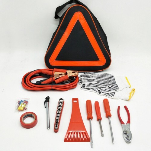 ATLI Roadside Assistance Auto Emergency Kit Car First Aid Kit Square Bag Contains Jumper Cables, Tools, and so on for Your Car