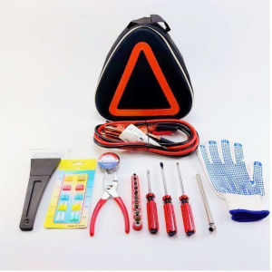 ATLI ATEK-3040 Roadside Assistance Auto Emergency Kit Car First Aid Kit Square Bag Contains Jumper Cables, Tools, and so on for Your Car