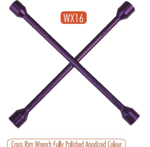 AtliFix WX16 Four Way Tyle Lug Cross Wrench 4 way Cross Rim Wrench Fully Polished Anodized Colour