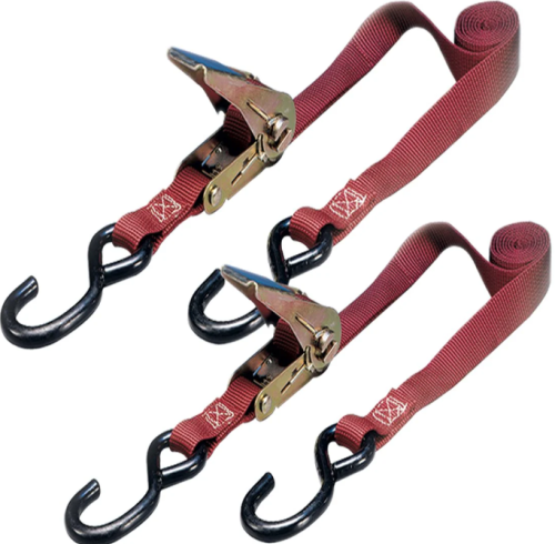 Ratchet Tie Downs - 6 Foot - 2 Pack - For Motorcycles - Dirt Bikes - ATVs - Snowmobiles - or Jet Skis