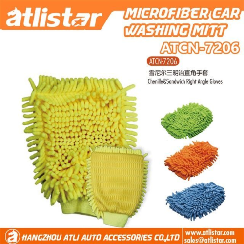 ATLI ATCN-7206 Chenille&Sandwich Right Angle Gloves Household Cleaning Gloves Washable Reusable Microfiber Car Wash Mitt