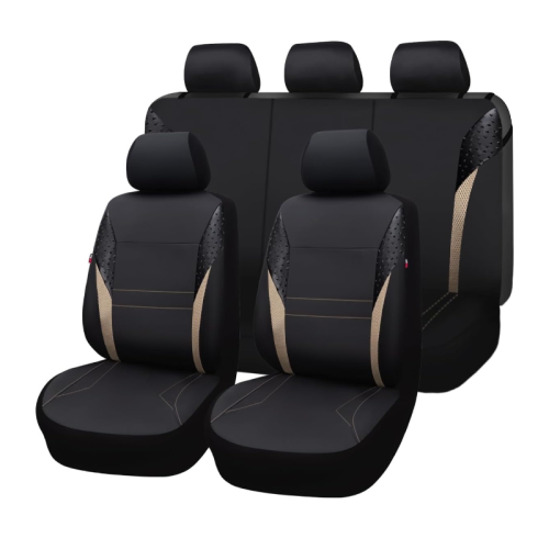 ATSC-4076 Universal Leather Car Seat Full Set Black and Beige Car Seat Cover