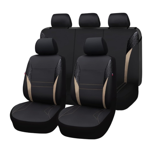 ATSC-4076 Universal Leather Car Seat Full Set Black and Beige Car Seat Cover