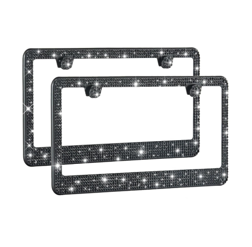 ATLF-002 Bling License Plate Frame 2 Pack Premium Stainless Steel License Plate Holder Diamond Lincense Plate Frame
