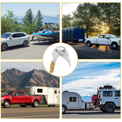 2PCS Trailer Hitch Coupling Lock with 4 Keys for Secure Towing, Compatible with 50mm Couplings Erde Daxara Maypole Trailers Heavy Duty Copper Caravan Hitch Lock Cylinder Pressed Steel Unbraked Heads