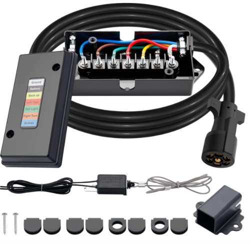 7 Way Trailer Cord and 7 Gang Junction Box Kit with 12V Breakaway Switch and Plug Holder Heavy Duty 8 FT Trailer Wiring Harness Kit for Trailers RVs Campers